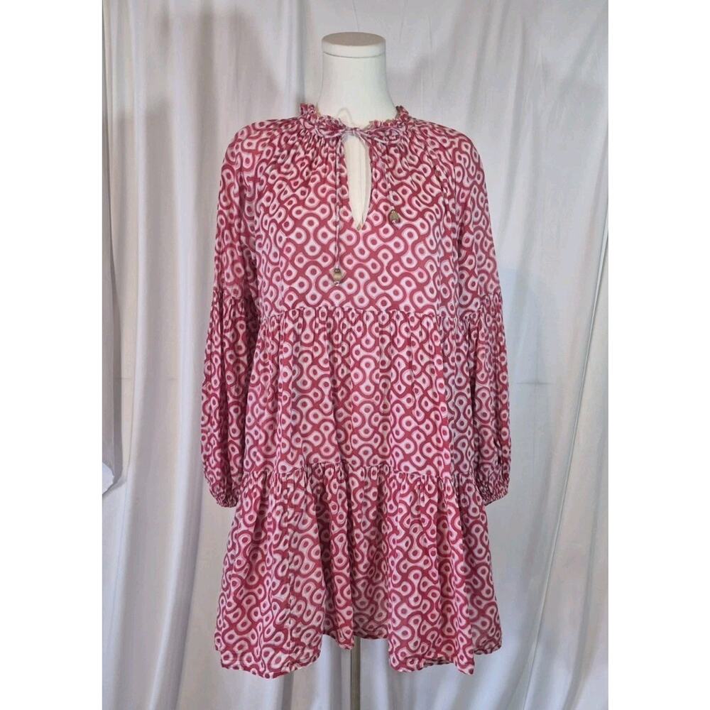 Tuckernuck Oliphant Pink Dot Geometric Balloon Sleeve Nouveau Mini Dress Medium